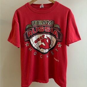 Team Russia Hockey VTG 1991 red Starter T-shirt M/L Made in Canada